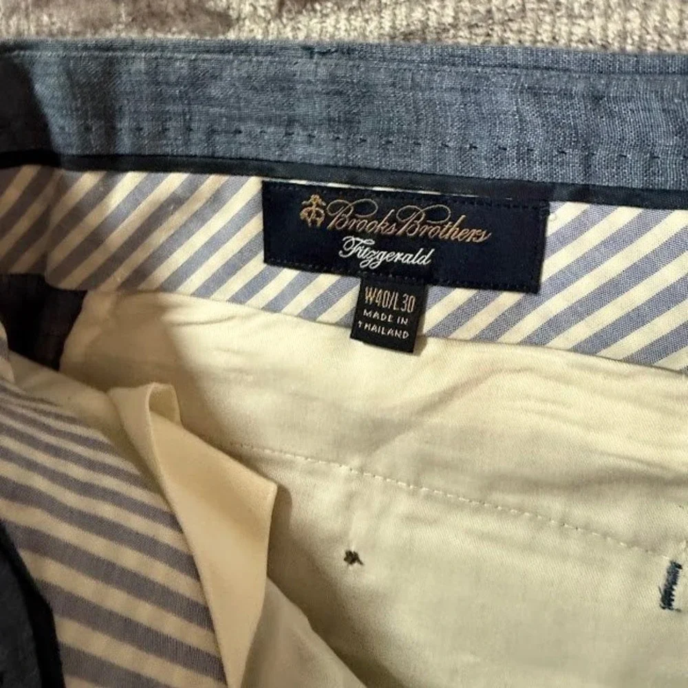 Brooks Brothers Fitzgerald Blue 100% Linen Dress Pants Mens 40x30 Flat Front